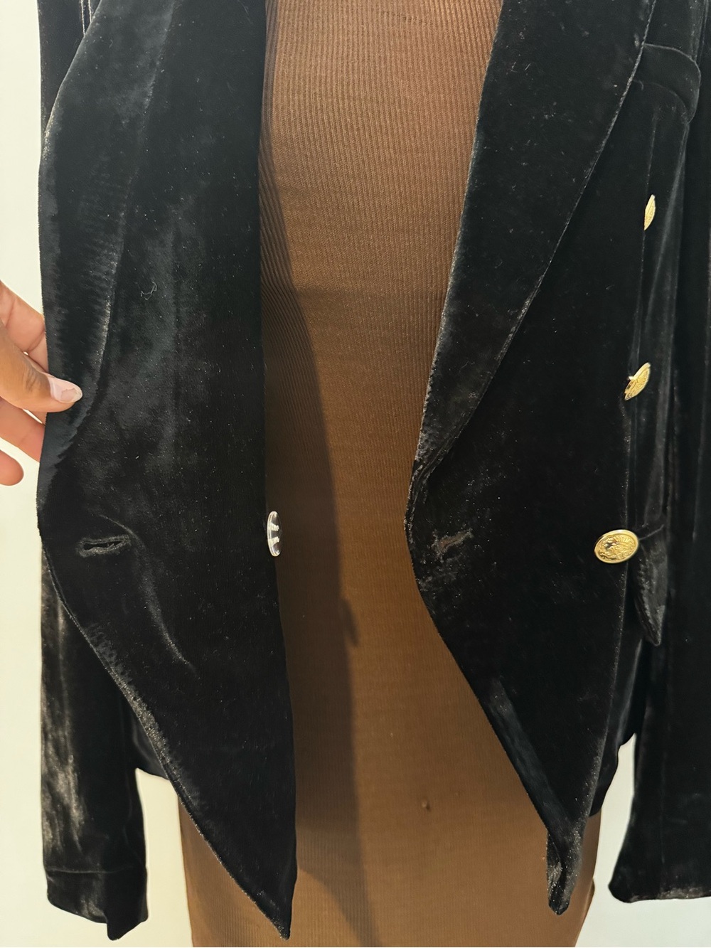 Rachel Zoe Black Velvet Double Breasted Gold Button Blazer Medium - Picture 5 of 12